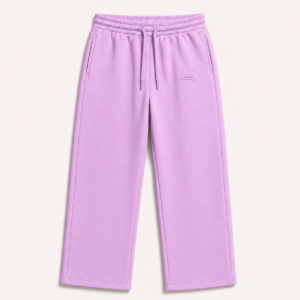 Front view of the FTR Rody E’gah opened-leg sweatpants in blush pink, featuring a clean, wide-leg cut and tonal embroidered logo
