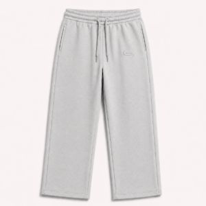 Front view of the FTR Rody E’gah opened-leg sweatpants in light gray, featuring a clean, wide-leg cut and tonal embroidered logo