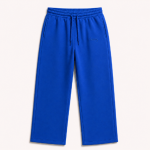 Front view of the FTR Rody E’gah opened-leg sweatpants in royal blue, featuring a clean, wide-leg cut and tonal embroidered logo
